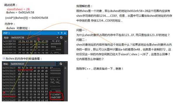 C++中关于在vs中查看字符串的内存地址的问题