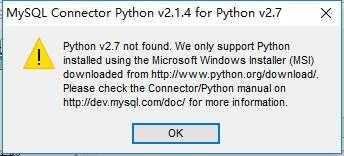 win10 64位安装mysql-connector-python-2.1.4-py2.7-winx64.ms